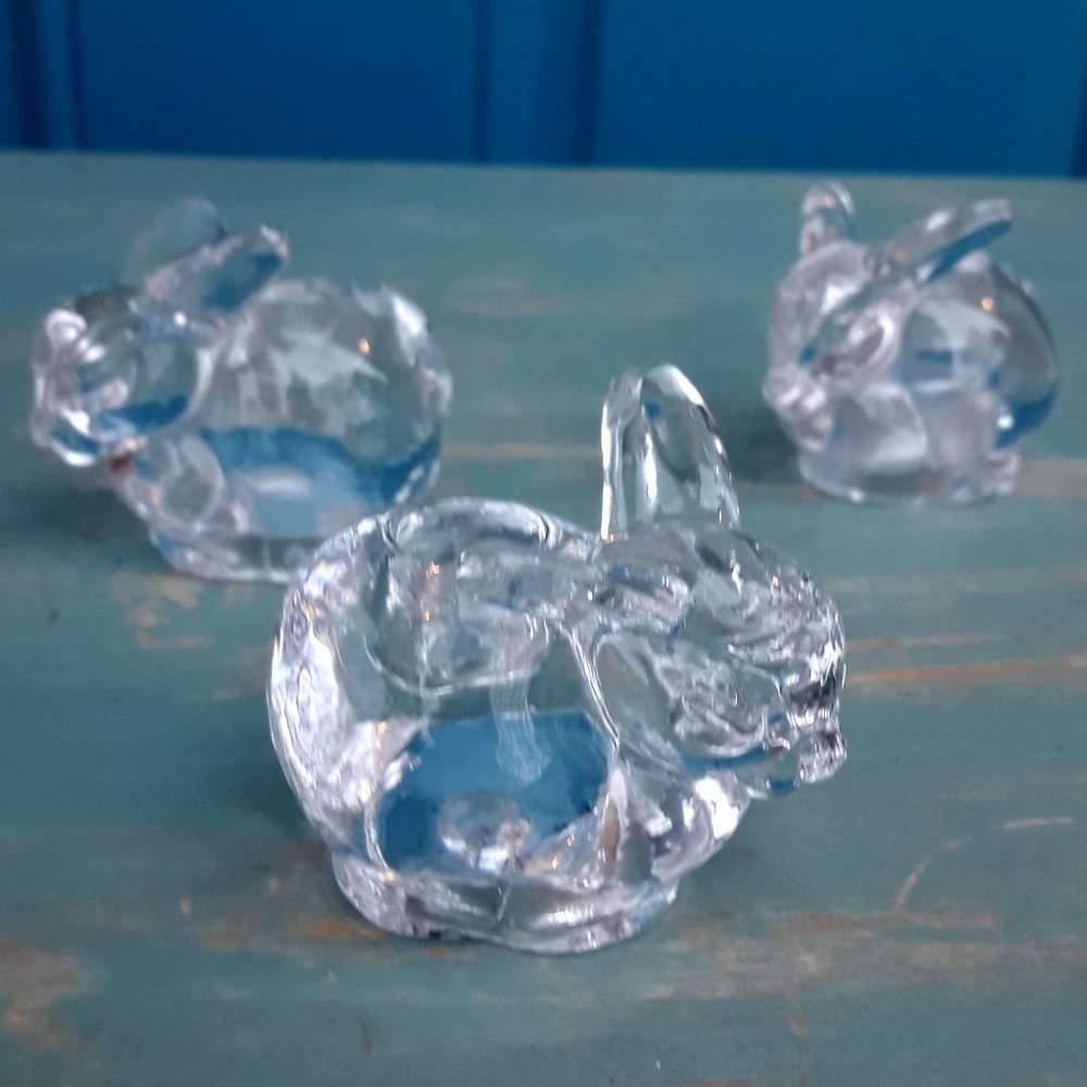Glass Bunnies Easter Bunny Rabbits Clear Glass Candle Holders Gift for her Set 3